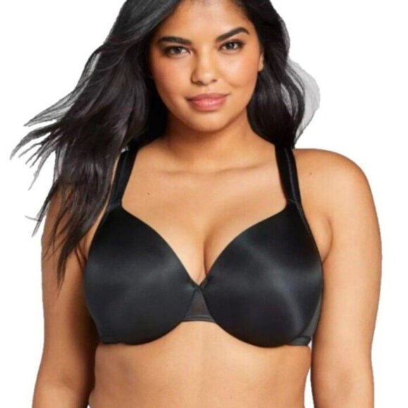 Cacique Lane Bryant Women Bra Smooth Satin Full Coverage Mesh U/W Sz 44DD Black - Picture 1 of 6